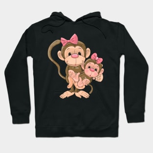 Two cute monkeys, mama monkey and baby monkey. Hoodie